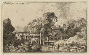 Eine Mühle mit einem hohen Gerinne von Christian Wilhelm Ernst Dietrich