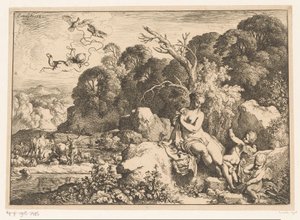 Venus sitzend auf einem Felsen, begleitet von drei Putti von Christian Wilhelm Ernst Dietrich