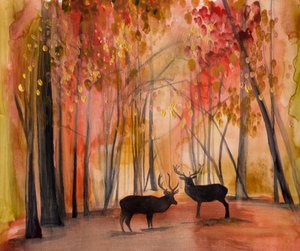 Herbstwald Hirsche