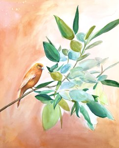 Orangener Vogel auf Ast von Christine Lindstrom