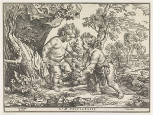 Christuskind und Johannes der Täufer spielen mit dem Lamm von Christoffel Jegher