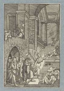 Petrus und die anderen Apostel werden von einem Engel aus dem Gefängnis befreit