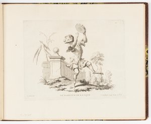 Tafel 10, Le Tambour de Basque (Das Tamburin), Singeries ou différentes actions de la vie humaine représentées par des singes (Affenkapriolen oder verschiedene Handlungen des menschlichen Lebens dargestellt von Affen)