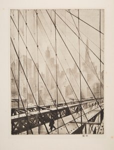 Blick durch die Brooklyn Bridge, veröffentlicht 1921 von Christopher Richard Wynne Nevinson