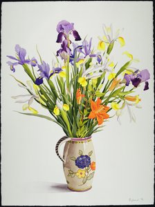 Schwertlilien und Lilien in einem niederländischen Krug von Christopher Ryland