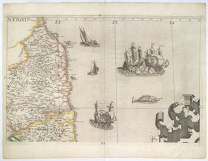 Northumbria und Nordostengland, aus Saxtons Wandkarte von 1583