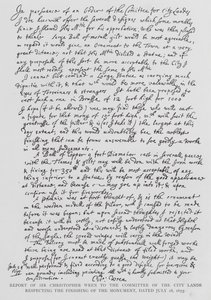 Bericht von Sir Christopher Wren an das Komitee der Stadtländer über die Fertigstellung des Denkmals, 28. Juli 1675 von Christopher Wren
