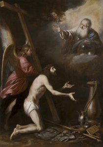 Christus gegeißelt, kniend vor Gott dem Vater von Circle of Antonio del Castillo y Saavedra
