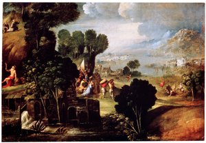 Landschaft mit Szenen aus dem Leben der Heiligen, ca. 1530