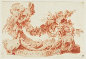 Ornamentales Design mit Blumen von Circle of Jean Baptiste Pillement