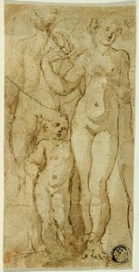 Venus und Amor von Circle of Parmigianino