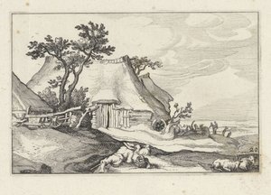 Bauernhof und Hirte mit Schafen und Ziege (Landschaften mit Bauernhöfen)