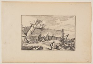 Ein Bauernhaus, Mann mit einem Korb im Vordergrund, aus Landschaften