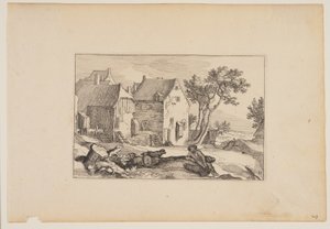 Ein Bauernhof, ruhender Schäfer im Vordergrund, aus Landschaften (Verscheyden aerdige Lanthuysen...) von Claes Jansz. Visscher