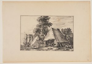Bauernhof mit Schuppen für einen Wagen, aus Landschaften (Verscheyden aerdige Lanthuysen...)