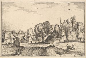 Straße in ein Dorf, Platte 19 aus Regiunculae et Villae Aliquot Ducatus Brabantiae, ca. 1610 von Claes Jansz Visscher
