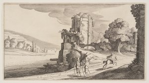 Runder Turm an einem Fluss, aus Landschaften (Playsante Lantschappen) von Claes Jansz. Visscher II