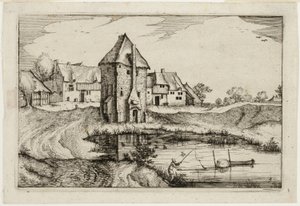 Der Teich, Platte neun nach Bilder von Bauernhöfen, Landhäusern und rustikalen Dörfern (Praediorum villarum et rusticarum casularum icones)