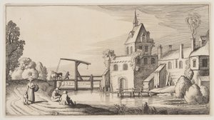 Dorf an einem Fluss, aus Landschaften (Playsante Lantschappen) von Claes Jansz. Visscher II