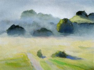 Neblige Morgenlandschaft von Claire Whitehead