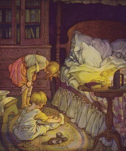 Ein Kindergartengarten: Bett im Sommer