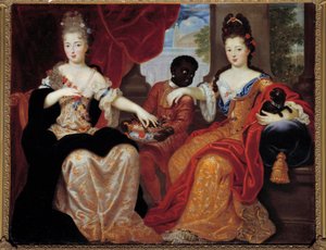 Porträts von Mademoiselle de Blois und Mademoiselle de Nantes mit ihrem schwarzen Diener