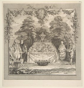 La Colation preparee dans un jardin von Claude Gillot, Jacques Gabriel Huquier
