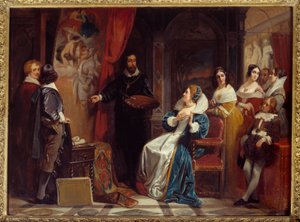 Königin von Frankreich Marie de Medicis (1573-1642) besucht die Werkstatt des Malers Pierre Paul Rubens (1577-1640). Gemälde von Claudius Jacquand (1804-1878) von Claude Jacquand