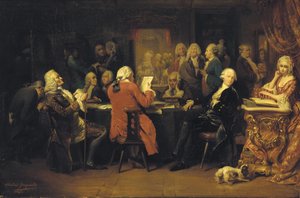 Voltaire im Lesesaal im Procope von Claude Jacquand