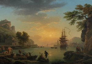 Landschaft bei Sonnenuntergang mit Fischern
