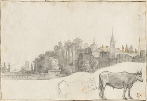 Ein Blick außerhalb der Piazza del Popolo in Rom, 1640-41
