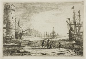Hafen mit einem großen Turm von Claude Lorrain