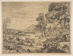 Hirte und Hirtin im Gespräch in einer Landschaft