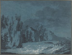 Flussstromschnellen bei bewaldeten Klippen von Claude Louis Chatelet