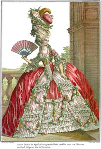 Französisches Hofkleid mit breiten Paniers, 1778 von Claude Louis Desrais