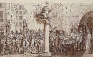 Die Witwe Morin und ihre Tochter Angelique Delaporte in der Conciergerie, bestraft mit öffentlicher Fesselung für das Verbrechen der Erpressung mit Gewalt von Unterschriften, 1812 von Claude Louis Desrais
