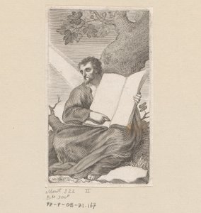Heiliger Augustinus sitzend am Fuße eines Baumes (Titelblatt für: Les Confessions de Saint Augustin, 1639) von Claude Mellan