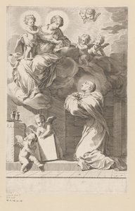 Hl. Bernhard kniend vor einer Erscheinung von Maria mit Kind Titelblatt für: Saint Bernardus, Divi Bernardi Abbatis (...), 1640 von Claude Mellan