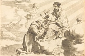 Der heilige Franziskus betet das Christkind an von Claude Mellan