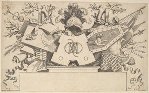 Trophäe mit Monogramm Enthält die Buchstaben von LEONARDOS von Claude Mellan