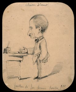 Karikatur eines Mannes, der an einem Schreibtisch steht (recto); Skizze eines männlichen Kopfes im Profil (verso)