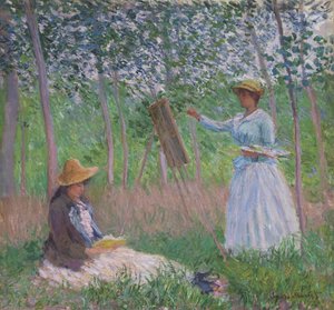 Im Wald von Giverny: Blanche Hoschedé an ihrer Staffelei mit Suzanne Hoschedé beim Lesen von Claude Monet