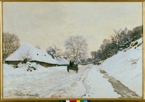 Der Karren. Straße im Schnee in Honfleur