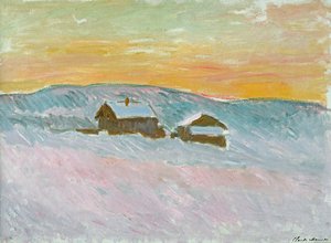 Norwegische Landschaft, blaue Häuser, 1895