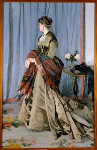 Ganzkörperporträt von Madame Louis Joachim Gaudibert (1846-1877) im Jahr 1868
