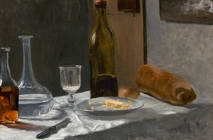 Stillleben mit Flasche, Karaffe, Brot und Wein, ca. 1862-1863 von Claude Monet