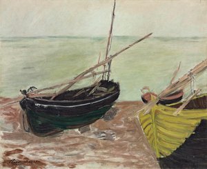 Studie von Booten am Strand von Etretat von Claude Monet