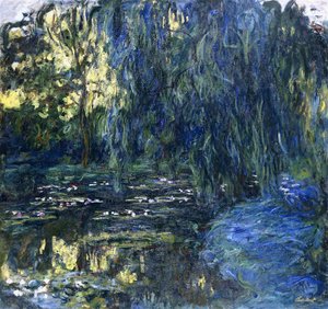 Blick auf den Seerosenteich mit Weide, ca. 1917-1919