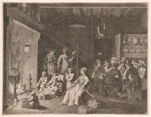 Die Nachtwache auf dem Bauernhof im Winter, Platte 16 aus Pastorales von Claudine Bouzonnet Stella
