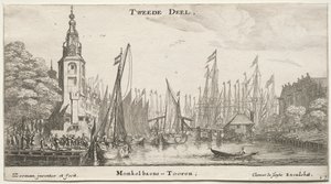 Verschiedene Schiffe und Ansichten von Amsterdam, Teil II: Kanal bei Amsterdam und Monkel-Turm von Clement de Jonghe